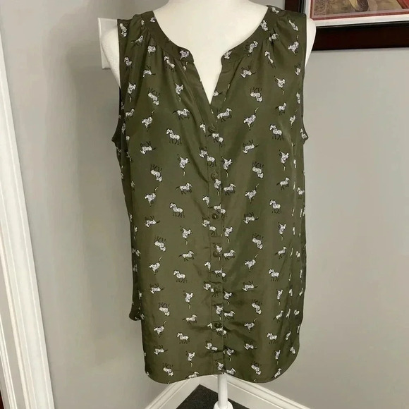 Croft and Barrow Zebra Sleeveless top Womens Size Large Green - Picture 1 of 5